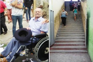 O cadeirante José Rocha, de 93 anos, precisou ser levado nas costas por um amigo para ter acesso à sua urna 
